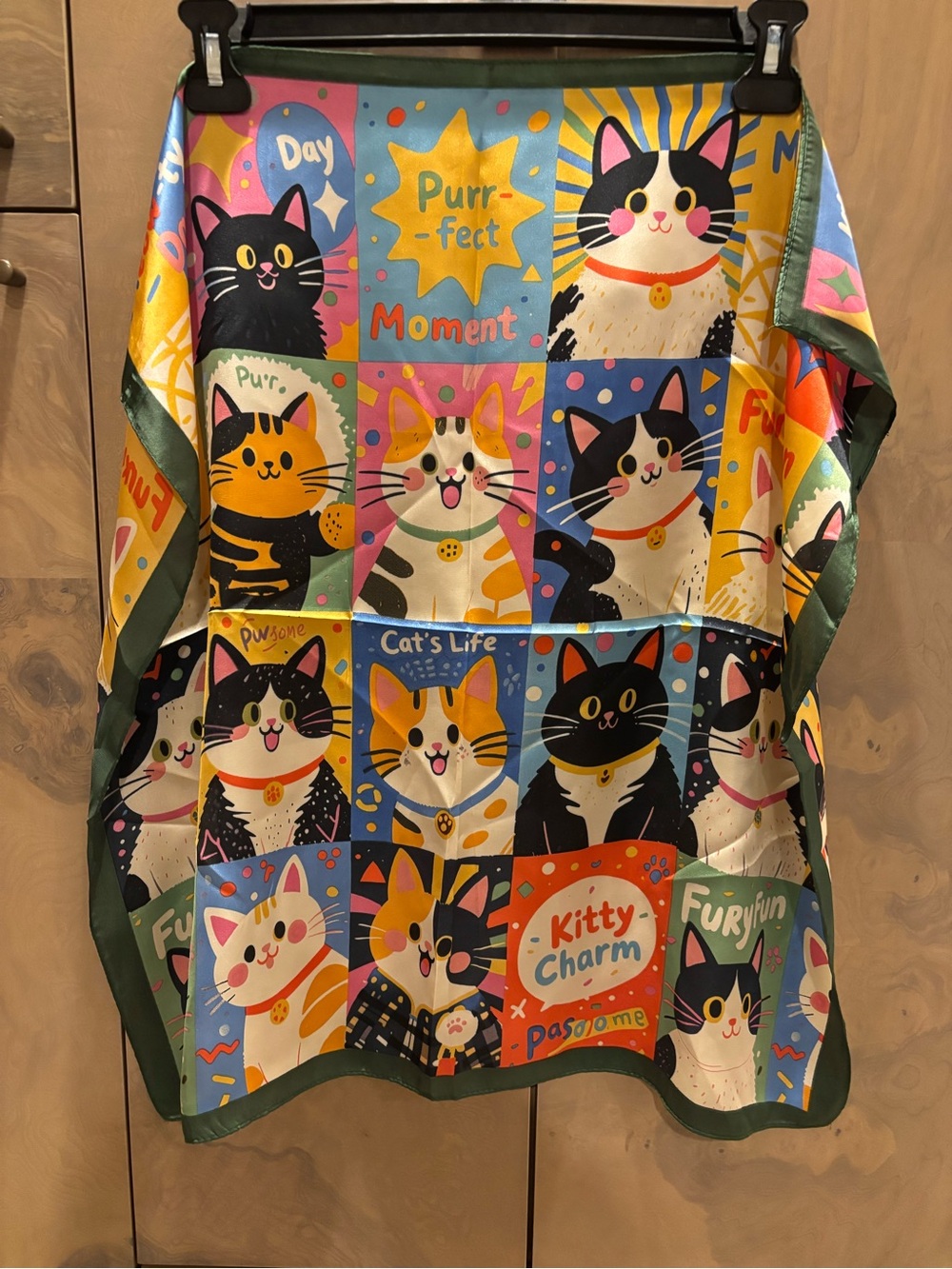 Colorful Cat Pattern Scarf - Multicolor - Picture 5 of 5